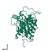 PDB entry 4nfm coloured by chain, side view.