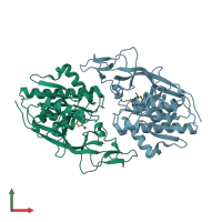 PDB entry 4nfr coloured by chain, front view.