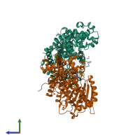PDB entry 4nfu coloured by chain, side view.