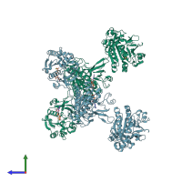 PDB entry 4nh0 coloured by chain, side view.
