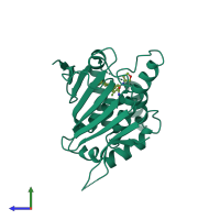 PDB entry 4nh9 coloured by chain, side view.