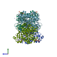 PDB entry 4nhd coloured by chain, side view.