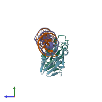 PDB entry 4nhj coloured by chain, side view.
