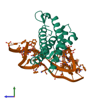 PDB entry 4ni7 coloured by chain, side view.