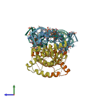 PDB entry 4ni9 coloured by chain, side view.