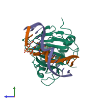 PDB entry 4nig coloured by chain, side view.