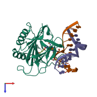 PDB entry 4nii coloured by chain, top view.