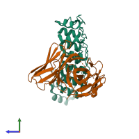 PDB entry 4nik coloured by chain, side view.