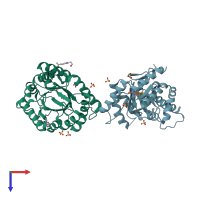 PDB entry 4nir coloured by chain, top view.