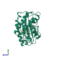 PDB entry 4nj3 coloured by chain, side view.