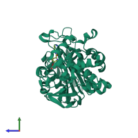 PDB entry 4nk3 coloured by chain, side view.