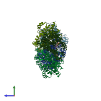 PDB entry 4nk5 coloured by chain, side view.