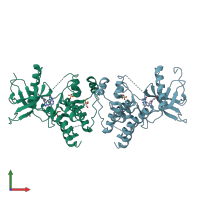 PDB entry 4nk9 coloured by chain, front view.