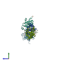PDB entry 4nkr coloured by chain, side view.