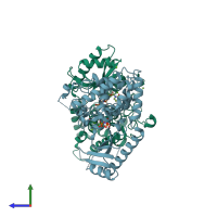 PDB entry 4nkt coloured by chain, side view.