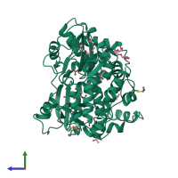 PDB entry 4nlq coloured by chain, side view.