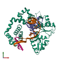 PDB entry 4nm2 coloured by chain, front view.