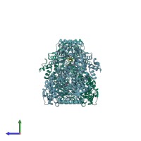 PDB entry 4nmb coloured by chain, side view.