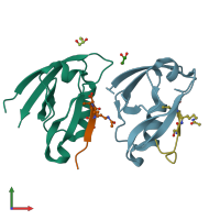 PDB entry 4nmo coloured by chain, front view.