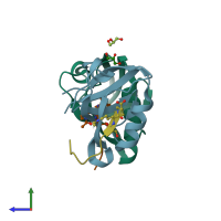 PDB entry 4nmo coloured by chain, side view.
