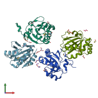 PDB entry 4nmu coloured by chain, front view.