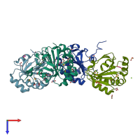PDB entry 4nmu coloured by chain, top view.