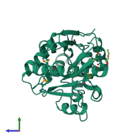 PDB entry 4nmw coloured by chain, side view.