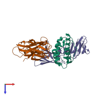 PDB entry 4nn6 coloured by chain, top view.