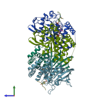 PDB entry 4nnd coloured by chain, side view.