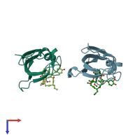 PDB entry 4nnr coloured by chain, top view.