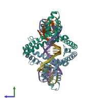 PDB entry 4nnu coloured by chain, side view.