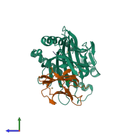 PDB entry 4nny coloured by chain, side view.