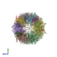 PDB entry 4no6 coloured by chain, side view.