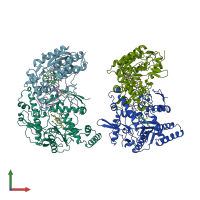 PDB entry 4nos coloured by chain, front view.