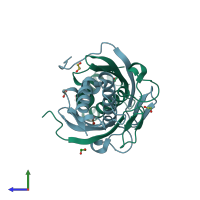 PDB entry 4noz coloured by chain, side view.
