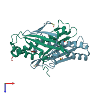 PDB entry 4noz coloured by chain, top view.