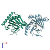 PDB entry 4npl coloured by chain, top view.