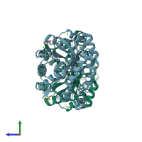 PDB entry 4nq1 coloured by chain, side view.