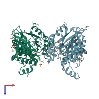 PDB entry 4nq3 coloured by chain, top view.