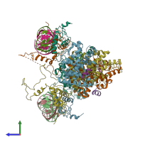 PDB entry 4nqa coloured by chain, side view.