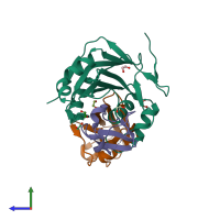 PDB entry 4nql coloured by chain, side view.