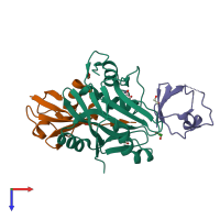 PDB entry 4nql coloured by chain, top view.
