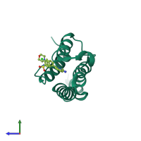 Monomeric assembly 1 of PDB entry 4nqn coloured by chemically distinct molecules, side view.