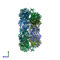 PDB entry 4nqz coloured by chain, side view.