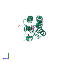 PDB entry 4nr9 coloured by chain, side view.