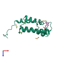 Monomeric assembly 1 of PDB entry 4nra coloured by chemically distinct molecules, top view.