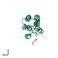 Monomeric assembly 1 of PDB entry 4nrc coloured by chemically distinct molecules, side view.