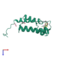 Monomeric assembly 1 of PDB entry 4nrc coloured by chemically distinct molecules, top view.