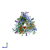 PDB entry 4nrk coloured by chain, side view.