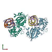 PDB entry 4nrw coloured by chain, front view.
